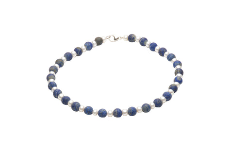 Necklace Pearls and Lapis Lazuli, alternating