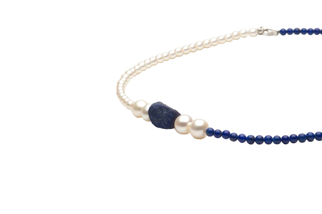 Necklace Freshwater Pearls, cultured Pearls and Lapis Lazuli. $390.00