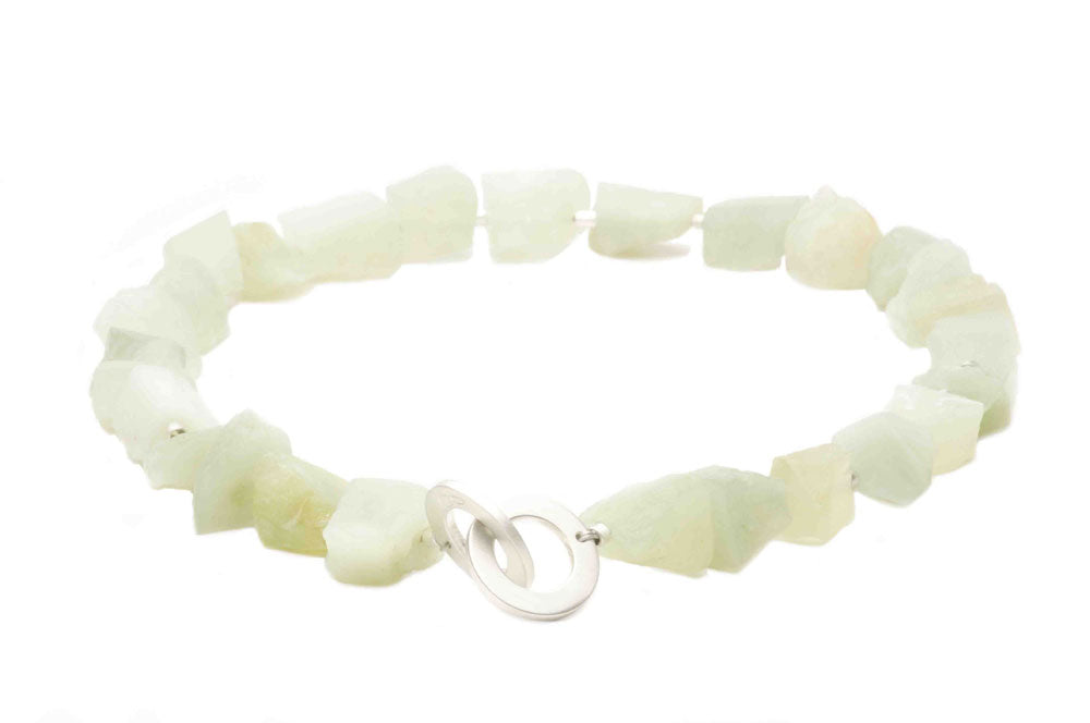 Prehnite beads, sterling silver puzzle clasp. $490.00