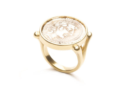 Ring with a gold Roman coin