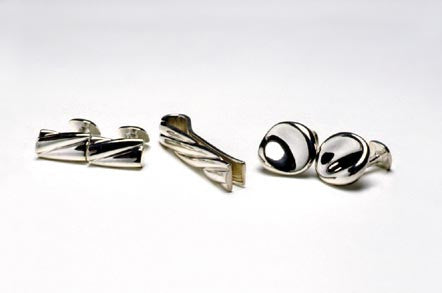 Sterling silver. Shown with Tie clip TC001 and with Cuff-links CL001 $465.00