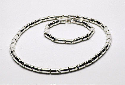 Sterling silver link necklace, highly polished or satin matte. Shown with matching bracelet. $1,850.00